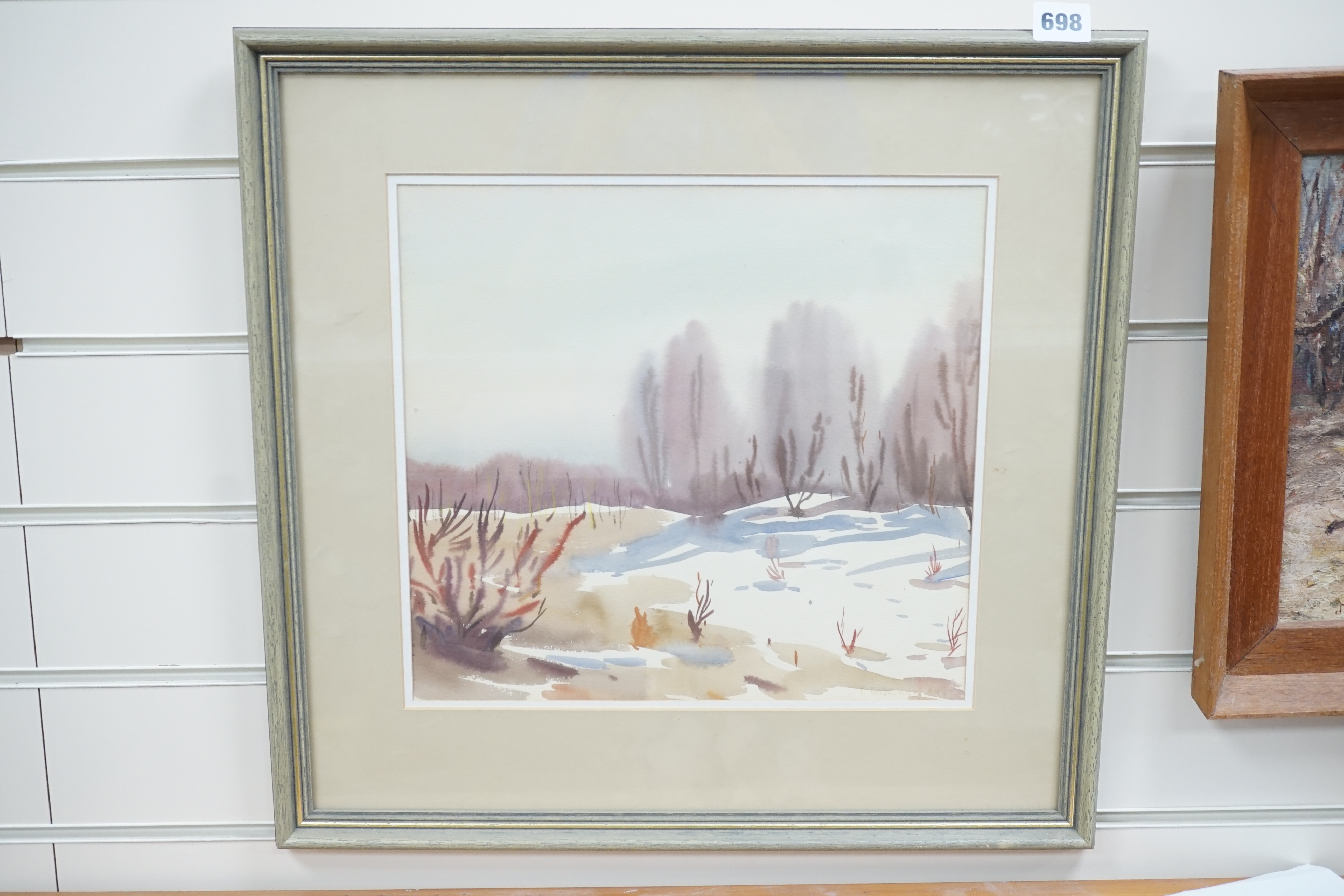 Heorhiy Ye Babichuk (Ukranian), watercolour, Winter landscape, signed and dated '89, 30 x 33cm